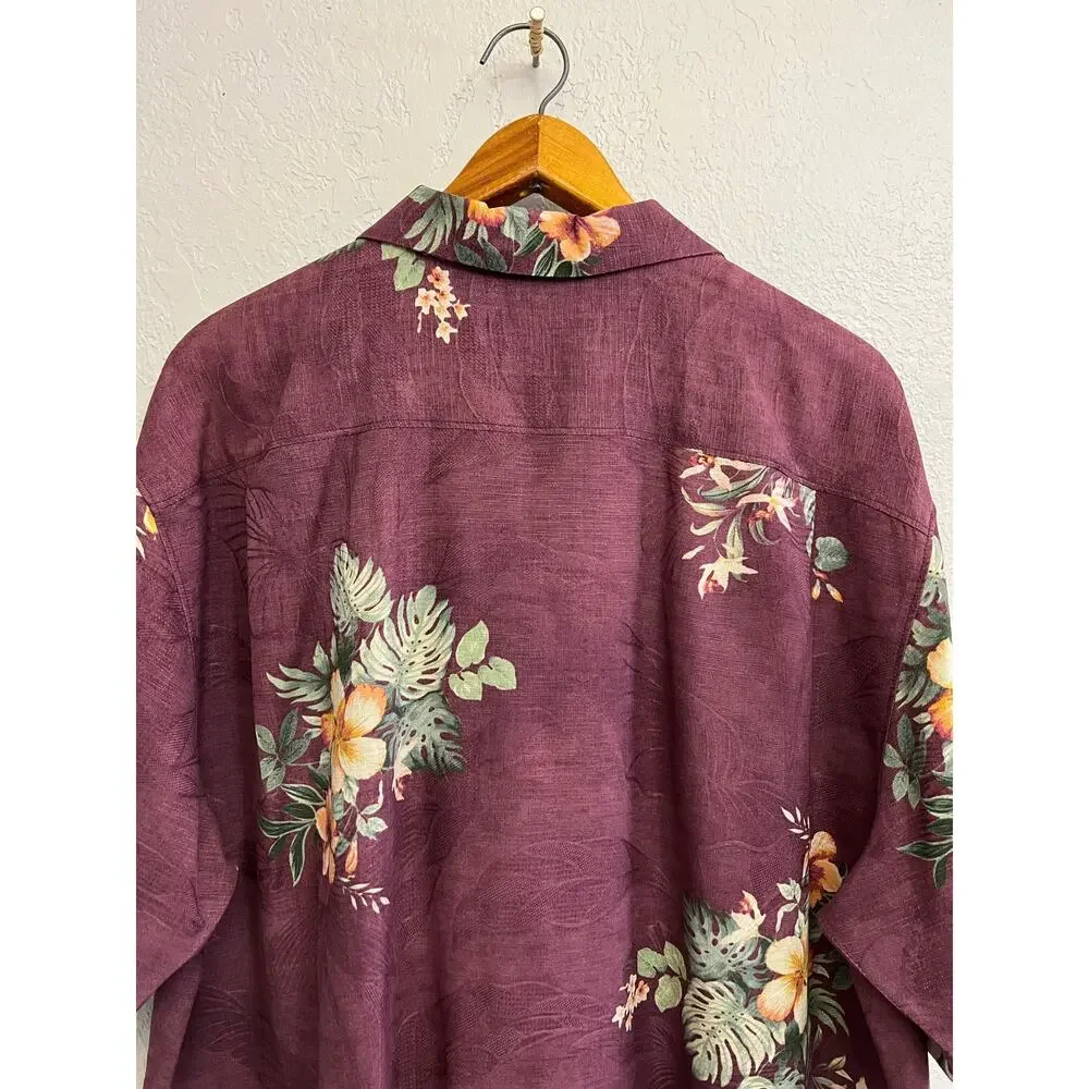 Tommy Bahama Silk Hawaiian Shirt XL Purple Floral Camp Shirt Original Fit Summer - Picture 8 of 13